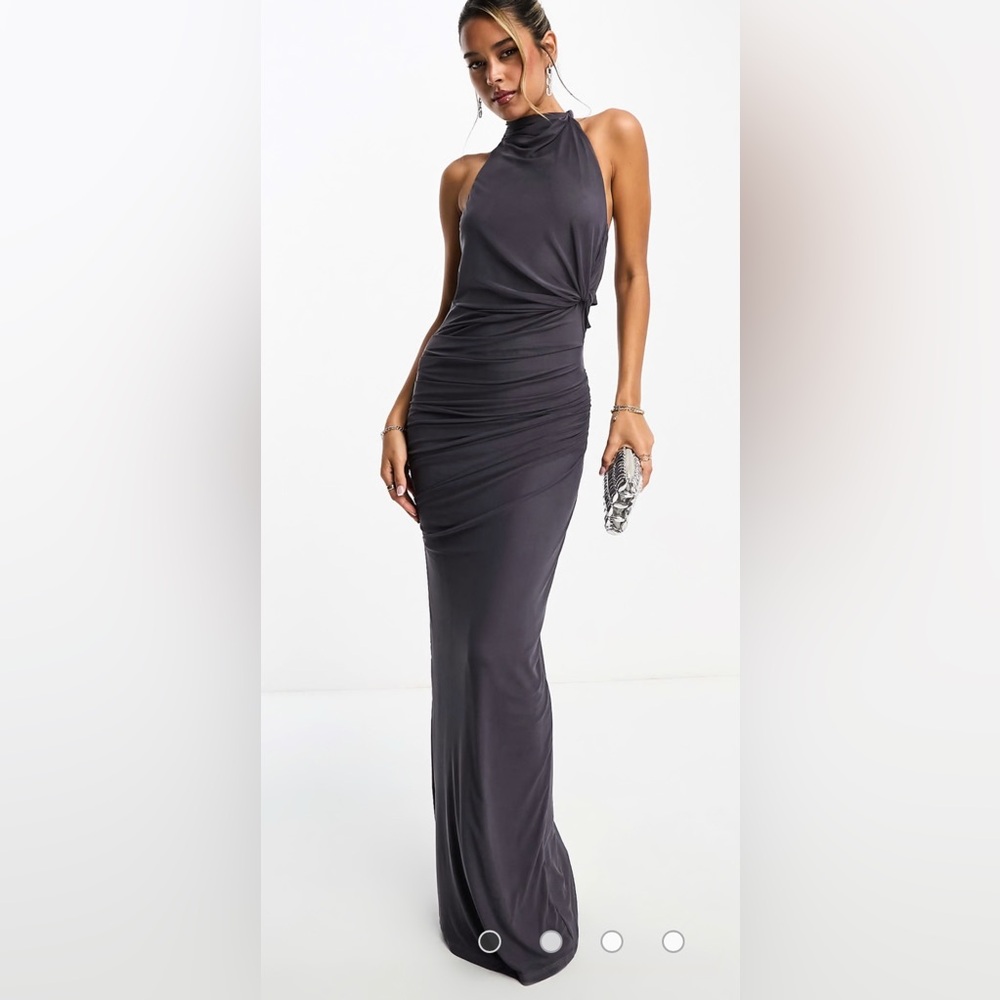 NWT - ASOS DESIGN Halter Maxi Dress in Charcoal Gray